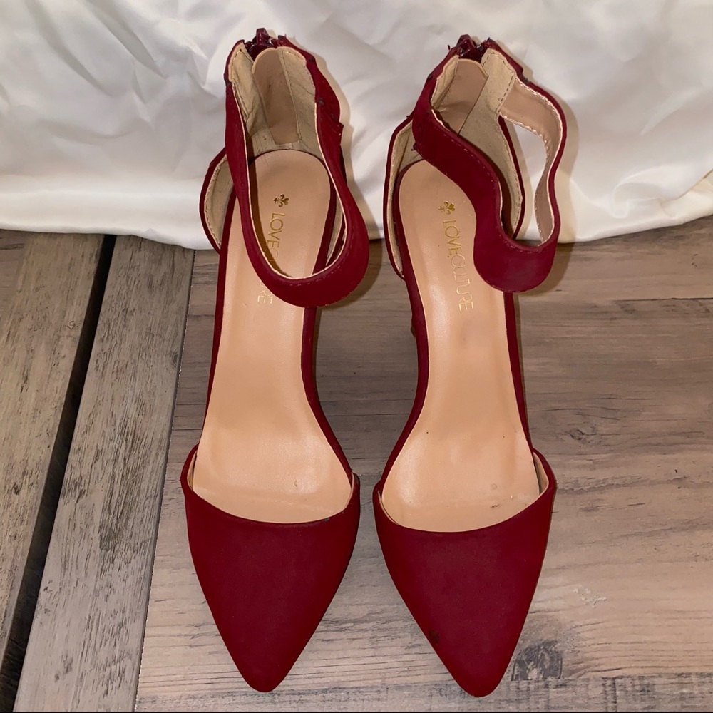 Red Velvet Ankle Pointed Heels